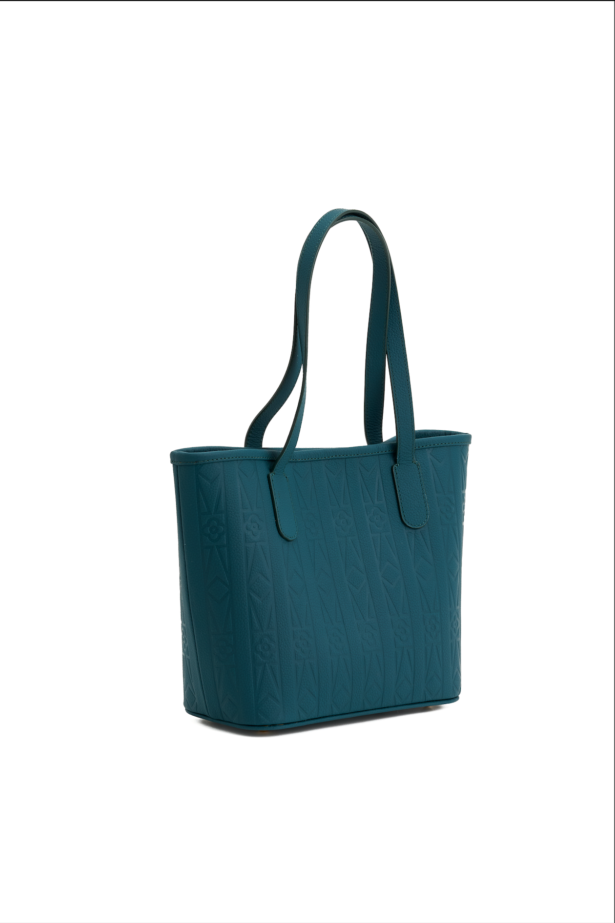 Teal handbag on a white background